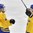 PLYMOUTH, MICHIGAN - April 1: Sweden's Lisa Johansson #15 is congratulated by her teammate Johanna Fallman #5 after scoring to make it 2-1 against Switzerland during preliminary round action at the 2017 IIHF Ice Hockey Women's World Championship. (Photo by Minas Panagiotakis/HHOF-IIHF Images)